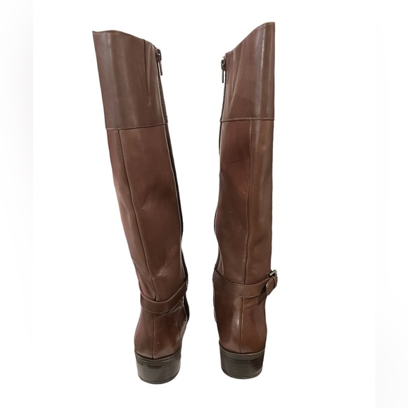 Lauren Ralph Lauren Madisen Leather Riding Boots Sz 7 Brown Embossed Monogram - Picture 4 of 14